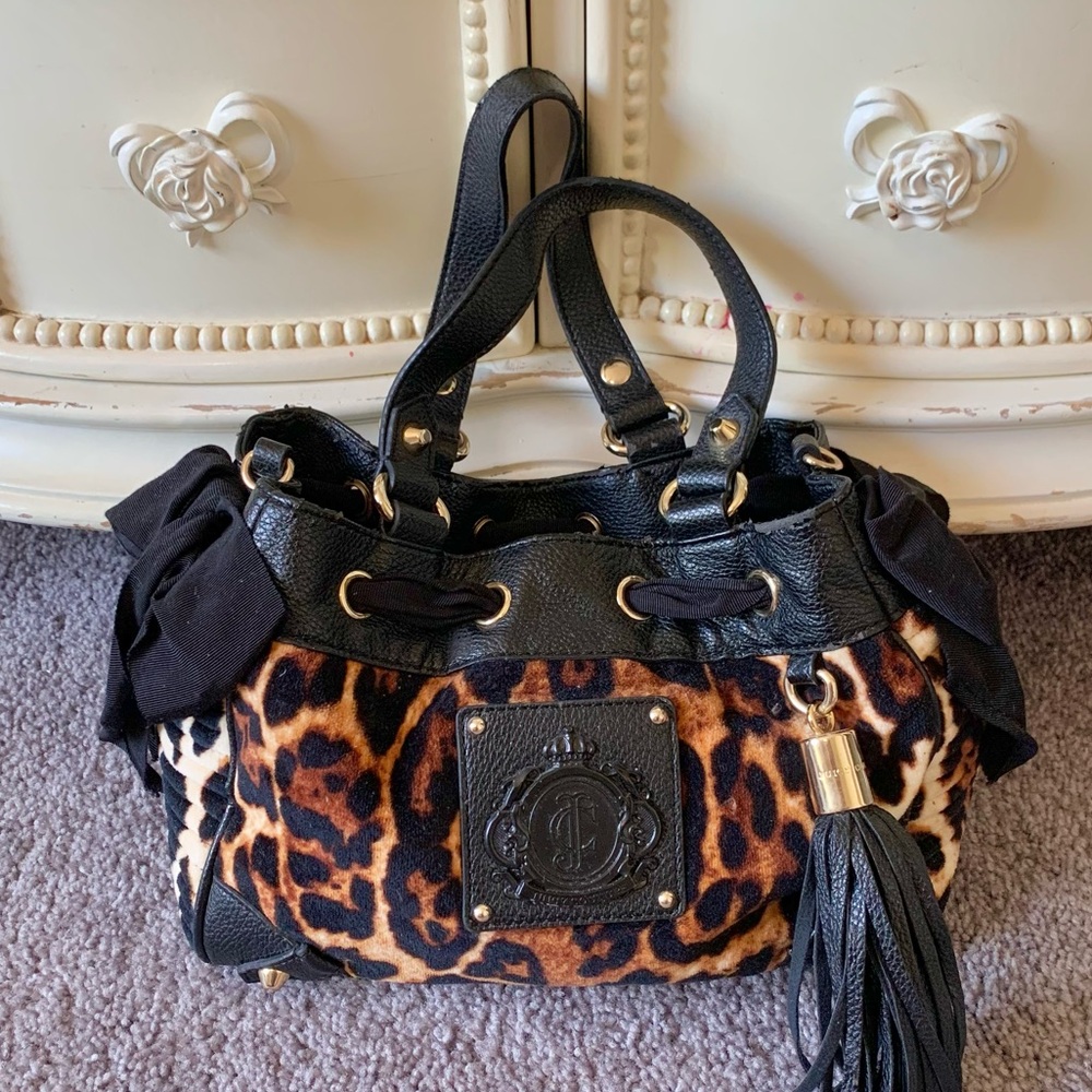 Y2K Juicy Couture Leopard Print Velour Mini Daydreamer Bag